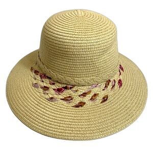 Arianna By Howard’s Tan Straw Sunhat Woven Pink Ribbon Back Bow Size 58cm